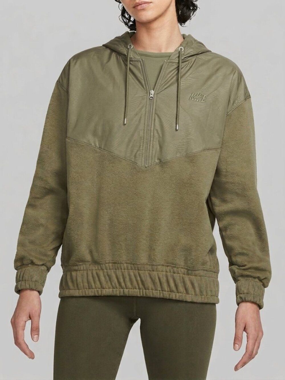 Nike Icon Clash Oversized 1/4 Zip Fleece Hoodie Women's M Olive DQ7147-222 NWT